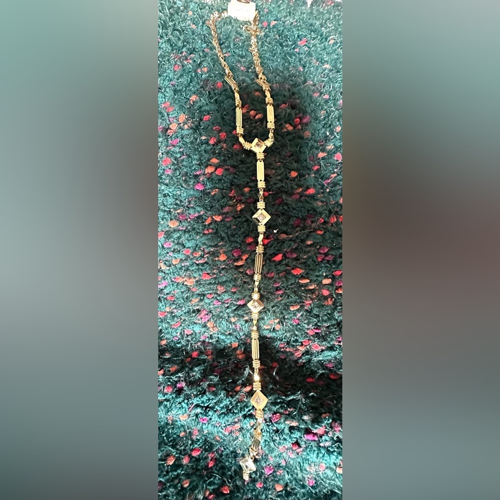 ‼️RARE‼️🎸ANTHROPOLOGIE🎸🔥NWT🔥Drippy Crystal Y-Neck Necklace 💫(very Art Deco)💫 - Picture 7 of 16